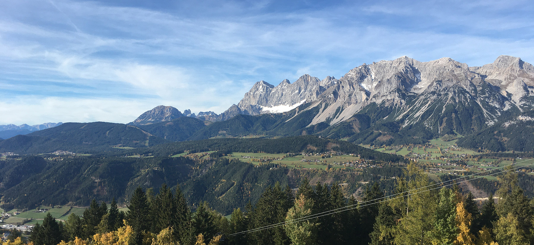 Aussicht vom Mitterwallnerhof auf das Dachsteinmassiv